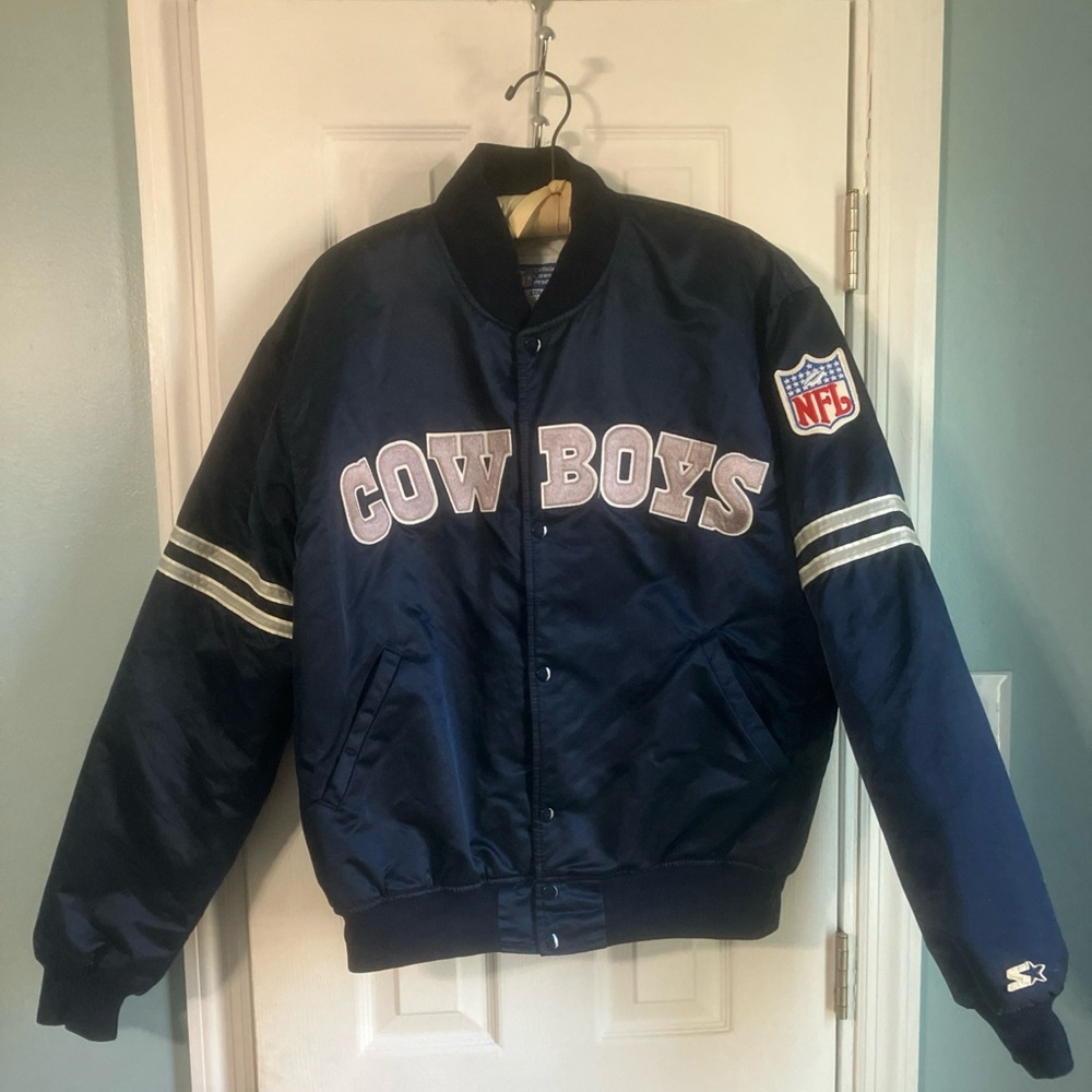 Vintage NFL Dallas Cowboys Starter Classic Bomber Jacket 90s Satin Size XL Nice